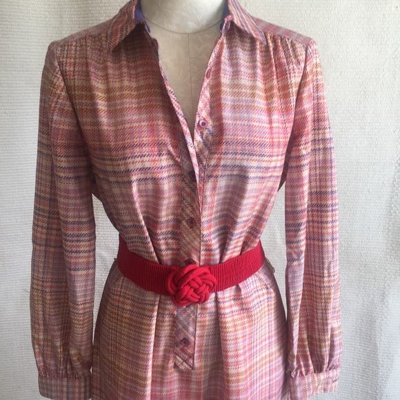 Vintage 70s Print Silky Secretary Shirtdress - Picture 8 of 8